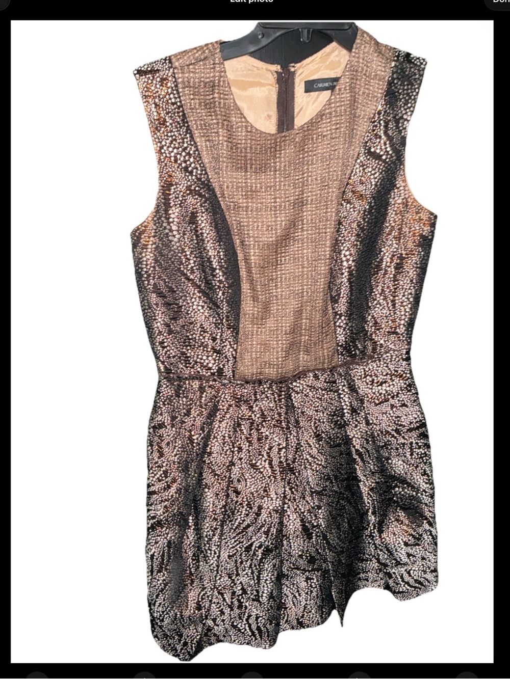 Carmen Marc Valvo Metallic Textured Cocktail Dress Size 6